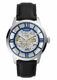 Fossil Townsman Automatic Skeleton Blue Dial Black Leather Strap Watch for Men - ME3200 Authentic Buy Shop Now