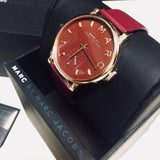 Marc Jacobs Baker Maroon Dial Maroon Leather Strap Watch for Women - MBM1267 Authentic Buy Shop Now