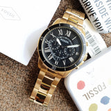 Fossil Inscription Automatic Black Dial Gold Steel Strap Watch for Men - FS5267 Authentic Buy Shop Now