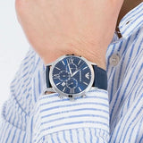 Emporio Armani Giovanni T Bar Chronograph Quartz Blue Dial Blue Leather Strap Watch For Men - AR11226 Authentic Buy Shop Now
