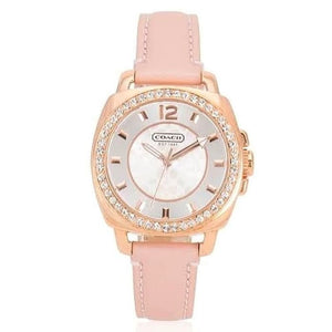 Coach Boyfriend Mother of Pearl White Dial Pink Leather Strap Watch for Women - 14503151 Authentic Buy Shop Now