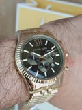 Michael Kors Lexington Chronograph Green Dial Gold Steel Strap Watch for Men - MK8446 Authentic Buy Shop Now