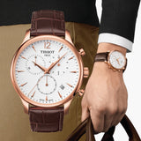 Tissot T Classic Tradition Chronograph White Dial Brown Leather Strap Watch For Men - T063.617.36.037.00 Authentic Buy Shop Now