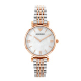 Emporio Armani T Bar Gianni Classic Mother Of Pearl Dial Two Tone Steel Strap Watch For Women - AR1683 Authentic Buy Shop Now
