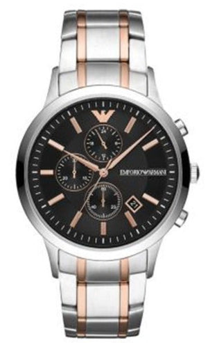 Emporio Armani Renato Chronograph Black Dial Two Tone Steel Strap Watch For Men - AR11165 Authentic Buy Shop Now