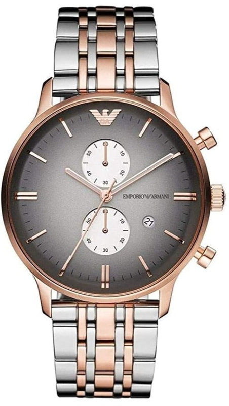 Emporio Armani Gianni Chronograph Grey Dial Two Tone Steel Strap Watch For Men - AR1721 Authentic Buy Shop Now