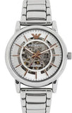Emporio Armani Meccanico Skeleton Silver Dial Silver Steel Strap Watch For Men - AR1980 Authentic Buy Shop Now