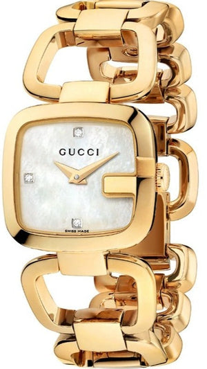 Gucci G Gucci Diamonds Mother of Pearl Dial Yellow Gold Steel Strap Watch For Women - YA125513 Authentic Buy Shop Now