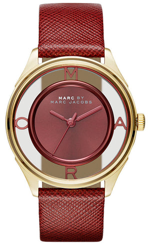 Marc Jacobs Tether Transparent Red Dial Red Leather Strap Watch for Women - MBM1377 Authentic Buy Shop Now