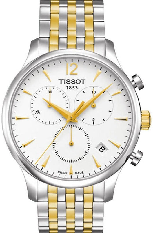 Tissot T Classic Tradition Chronograph White Dial Two Tone Steel Strap Watch For Men - T063.617.22.037.00 Authentic Buy Shop Now
