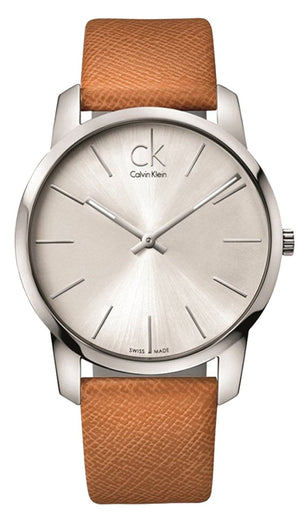 Calvin Klein City Quartz White Dial Light Brown Leather Strap Watch For Men - K2G21138 Authentic Buy Shop Now