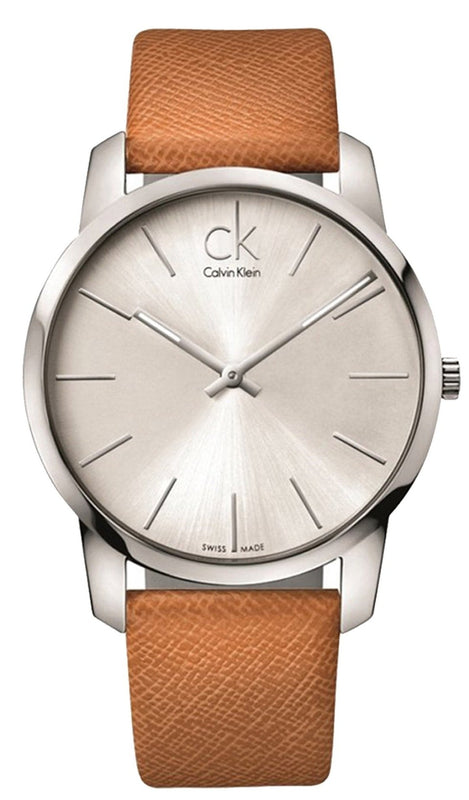 Calvin Klein City Quartz White Dial Light Brown Leather Strap Watch For Men - K2G21138 Authentic Buy Shop Now