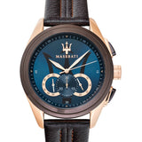 Maserati Traguardo Chronograph Blue Dial Brown Leather Strap Watch For Men - R8871612024 Authentic Buy Shop Now