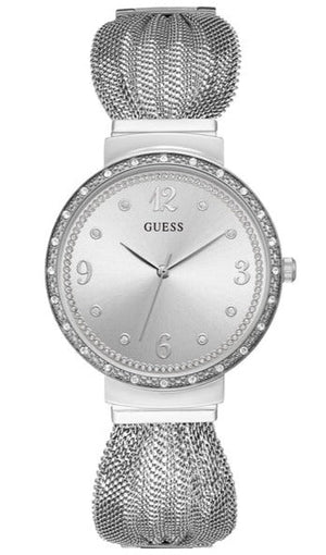 Guess Chiffon Silver Dial Silver Mesh Bracelet Watch For Women - W1083L1 Authentic Buy Shop Now