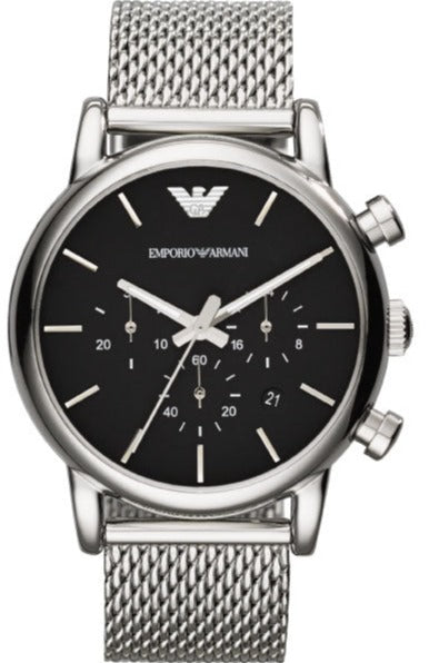 Emporio Armani Luigi Chronograph Black Dial Silver Mesh Bracelet Watch For Men - AR1811 Authentic Buy Shop Now
