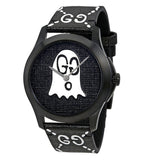 Gucci G Timeless Ghost Black Dial Black Leather Strap Watch For Men - YA1264018 Authentic Buy Shop Now