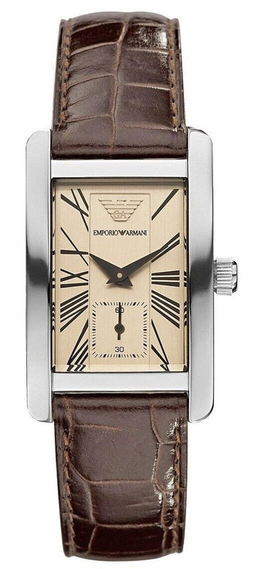 Emporio Armani Classic Beige Dial Brown Leather Strap Watch For Men - AR0154 Authentic Buy Shop Now