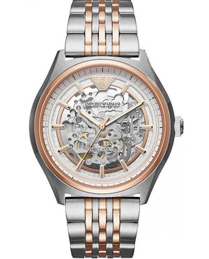 Emporio Armani Meccanico White Dial Two Tone Stainless Steel Watch For Men - AR60002 Authentic Buy Shop Now