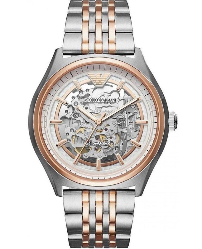 Emporio Armani Meccanico White Dial Two Tone Stainless Steel Watch For Men - AR60002 Authentic Buy Shop Now