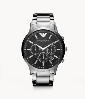 Emporio Armani Sportivo Chronograph Black Dial Silver Steel Strap Watch For Men - AR2460 Authentic Buy Shop Now