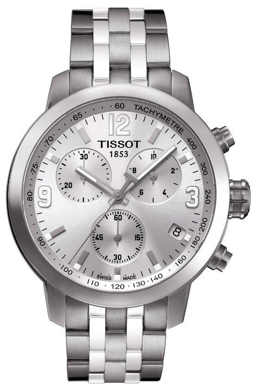 Tissot PRC 200 Chronograph Quartz Silver Dial Silver Steel Strap Watch For Men - T055.417.11.037.00 Authentic Buy Shop Now