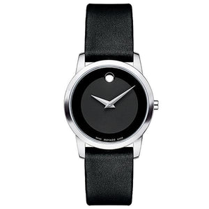 Movado Museum Classic Black Dial Black Leather Strap Watch For Women - 0606503 Authentic Buy Shop Now