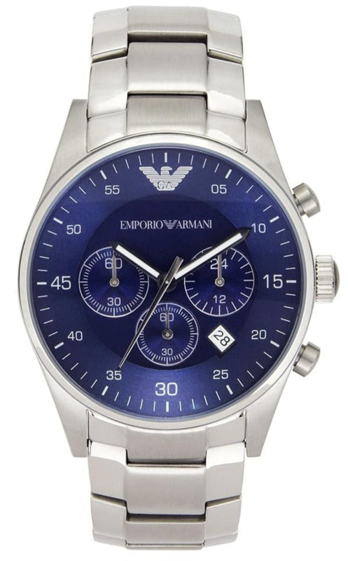 Emporio Armani Sportivo Chronograph Blue Dial Silver Steel Strap Watch For Men - AR5860 Authentic Buy Shop Now