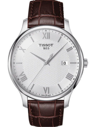 Tissot T Classic Tradition Silver Dial Brown Leather Strap Watch For Men - T063.610.16.038.00 Authentic Buy Shop Now