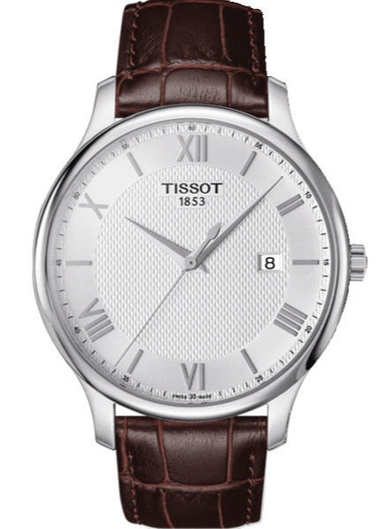 Tissot T Classic Tradition Silver Dial Brown Leather Strap Watch For Men - T063.610.16.038.00 Authentic Buy Shop Now