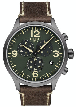 Tissot T Sport Chrono XL Green Dial Brown Leather Strap Watch For Men - T116.617.36.097.00 Authentic Buy Shop Now