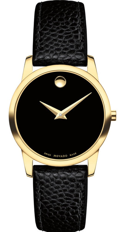 Movado Museum Classic Black Dial Black Leather Strap Watch For Women - 0607016 Authentic Buy Shop Now