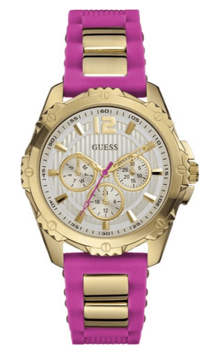 Guess Intrepid White Dial Two Tone Silicon Strap Watch For Women - W0325L3 Authentic Buy Shop Now