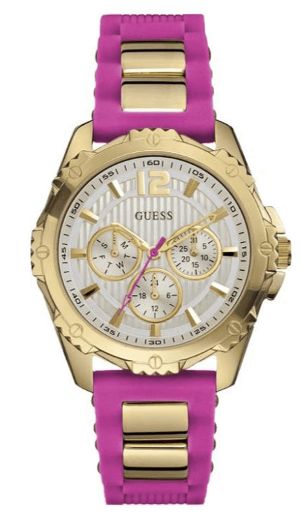 Guess Intrepid White Dial Two Tone Silicon Strap Watch For Women - W0325L3 Authentic Buy Shop Now