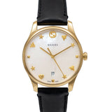 Gucci G-Timeless Mother of Pearl Dial Black Leather Strap Watch For Women - YA1264044 Authentic Buy Shop Now