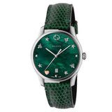 Gucci G-Timeless Green Mother of Pearl Dial Green Leather Strap Watch For Women - YA126585 Authentic Buy Shop Now