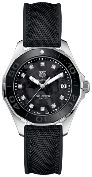 Tag Heuer Aquaracer Quartz Mother of Pearl Black Dial Black NATO Strap Watch for Women - WAY131M.FT6092 Authentic Buy Shop Now