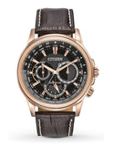 Citizen Eco Drive Calendrier Black Dial Brown Leather StrapWatch For Men - BU2023-12E Authentic Buy Shop Now
