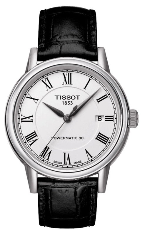 Tissot Carson Powermatic 80 White Dial Black Leather Strap Watch For Men - T085.407.16.013.00 Authentic Buy Shop Now