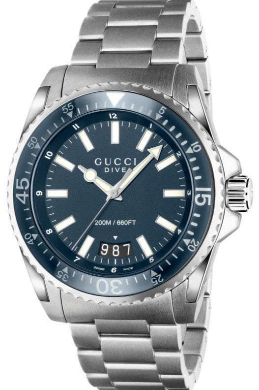 Gucci Dive Analog Blue Dial Silver Steel Strap Watch For Men - YA136203 Authentic Buy Shop Now