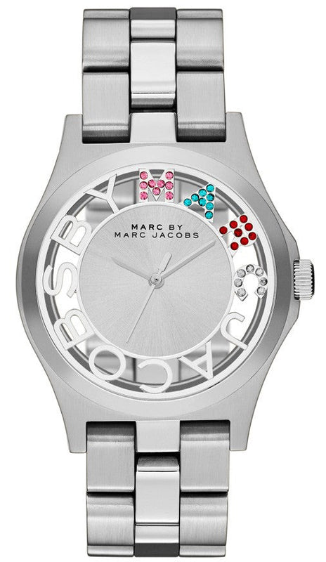 Marc Jacobs Henry Skeleton Silver Dial Silver Steel Strap Watch for Women - MBM3262 Authentic Buy Shop Now