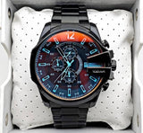 Diesel Mega Chief Chronograph Black Dial Black Steel Strap Watch For Men - DZ4318 Authentic Buy Shop Now