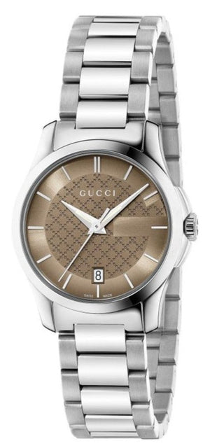 Gucci G Timeless Brown Dial Silver Steel Strap Watch For Women - YA126526 Authentic Buy Shop Now