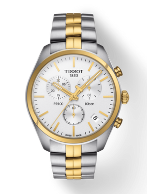 Tissot T Sport PR 100 Chronograph White Dial Two Tone Steel Strap Watch For Men - T101.417.22.031.00 Authentic Buy Shop Now