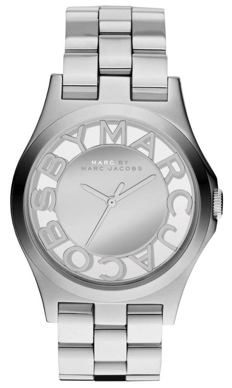 Marc Jacobs Henry Transparent Silver Dial Silver Steel Strap Watch for Women - MBM3205 Authentic Buy Shop Now