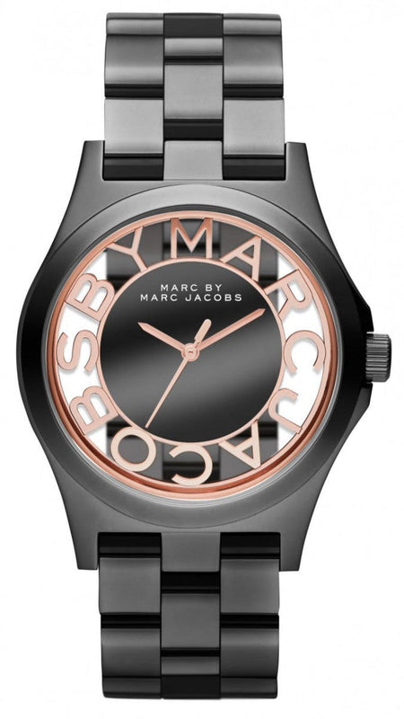Marc Jacobs Henry Skeleton Black Dial Black Steel Strap Watch for Women - MBM3254 Authentic Buy Shop Now