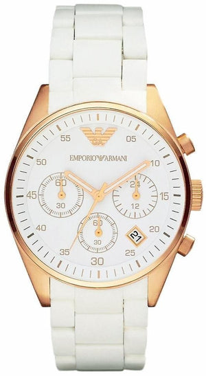 Emporio Armani Sportivo Silver Dial White Silicone Strap Watch For Women - AR5920 Authentic Buy Shop Now