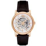 Emporio Armani Meccanico Silver Skeleton Dial Brown Leather Strap Watch For Men - AR1983 Authentic Buy Shop Now