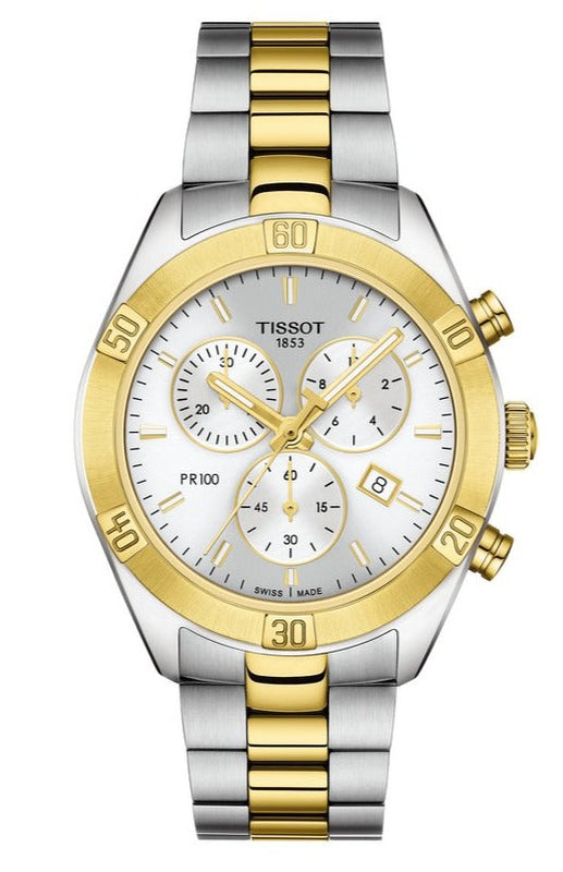 Tissot PR 100 Sport Chic Chronograph Silver Dial Two Tone Steel Strap Watch For Women - T101.917.22.031.00 Authentic Buy Shop Now
