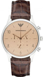 Emporio Armani Classic Chronograph Cream Dial Brown Leather Strap Watch For Men - AR1878 Authentic Buy Shop Now