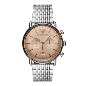 Emporio Armani Aviator Chronograph Beige Dial Silver Steel Strap Watch For Men - AR11239 Authentic Buy Shop Now